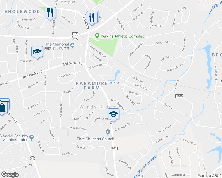 map of restaurants, bars, coffee shops, grocery stores, and more near 2412 King Lear Court in Greenville