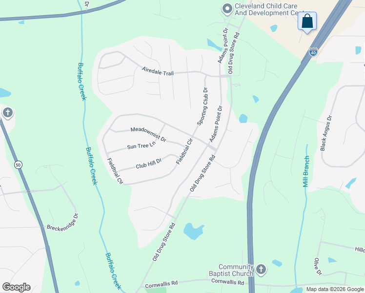 map of restaurants, bars, coffee shops, grocery stores, and more near 127 Meadowmist Dr in Garner