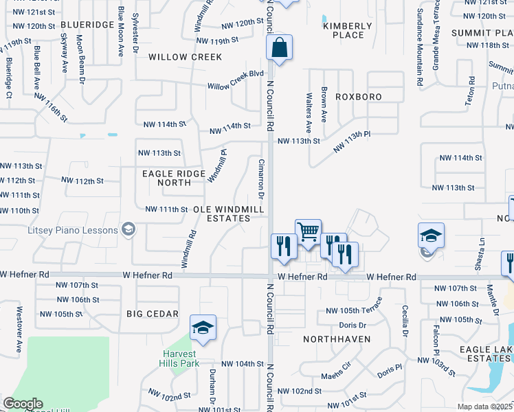 map of restaurants, bars, coffee shops, grocery stores, and more near 8012 Northwest 111th Street in Oklahoma City