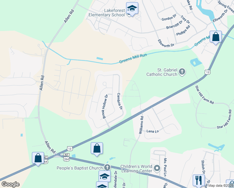 map of restaurants, bars, coffee shops, grocery stores, and more near 1951 Cambria Drive in Greenville