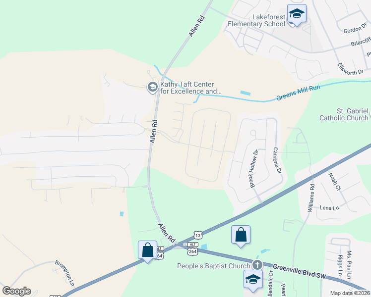 map of restaurants, bars, coffee shops, grocery stores, and more near 2553B Brookville Drive in Greenville