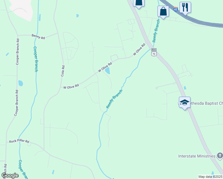 map of restaurants, bars, coffee shops, grocery stores, and more near 433 West Olive Road in Clayton