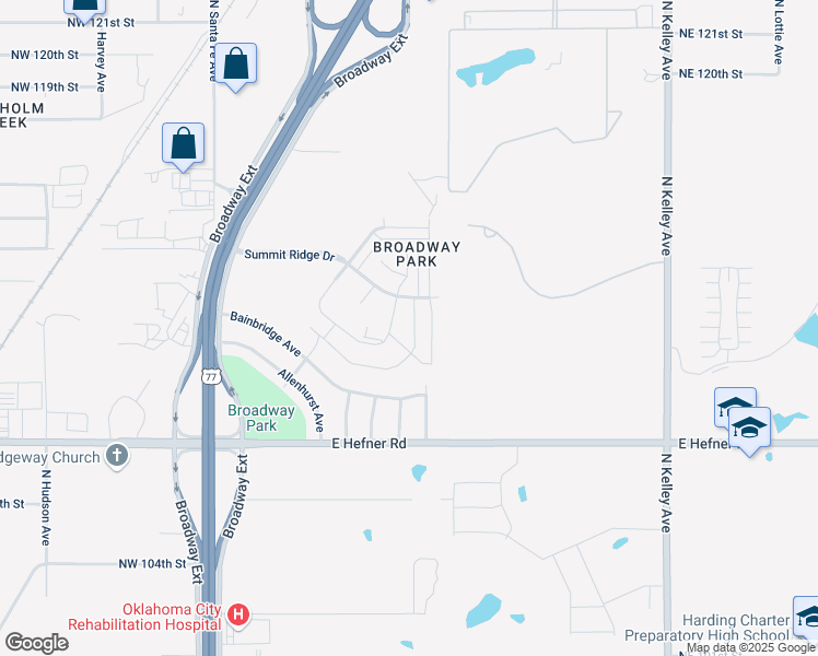 map of restaurants, bars, coffee shops, grocery stores, and more near 437 Summit Ridge Drive in Oklahoma City