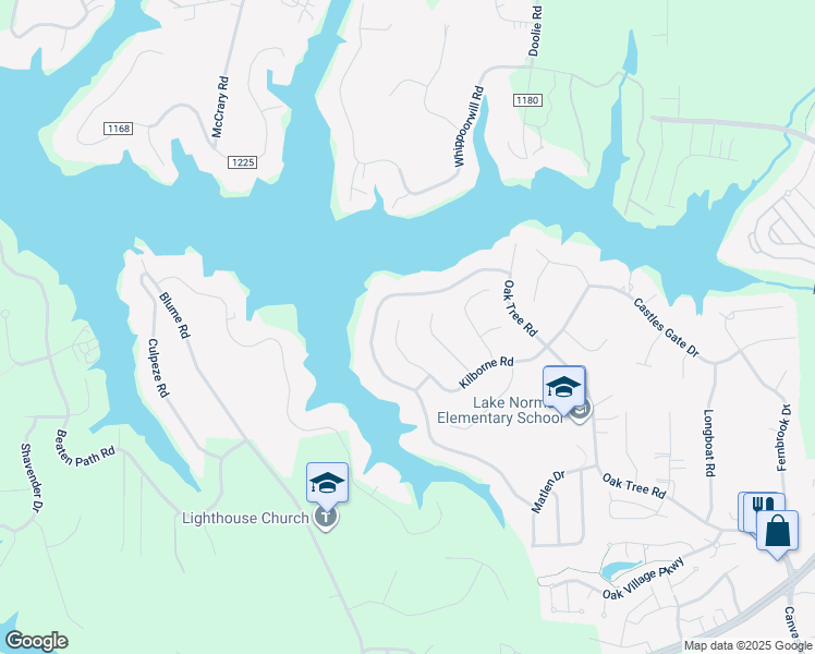 map of restaurants, bars, coffee shops, grocery stores, and more near 220 Kilborne Road in Mooresville