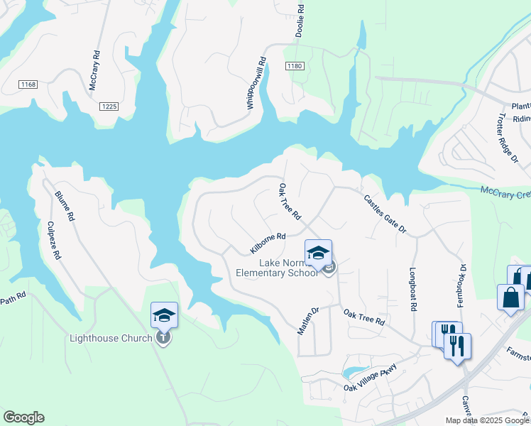 map of restaurants, bars, coffee shops, grocery stores, and more near 118 Spring Grove Drive in Mooresville