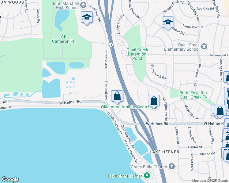 map of restaurants, bars, coffee shops, grocery stores, and more near 11200 Portland Avenue in Oklahoma City