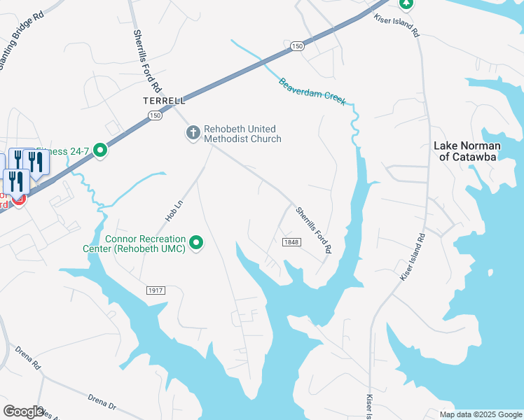 map of restaurants, bars, coffee shops, grocery stores, and more near 3981 Kimberly Place in Lake Norman of Catawba
