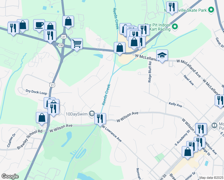 map of restaurants, bars, coffee shops, grocery stores, and more near 185 Bradford Glyn Drive in Mooresville