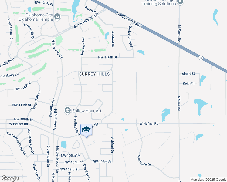 map of restaurants, bars, coffee shops, grocery stores, and more near 11000 Northwest 113th Street in Yukon