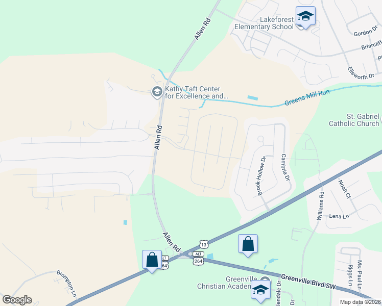 map of restaurants, bars, coffee shops, grocery stores, and more near 2553B Brookville Drive in Greenville
