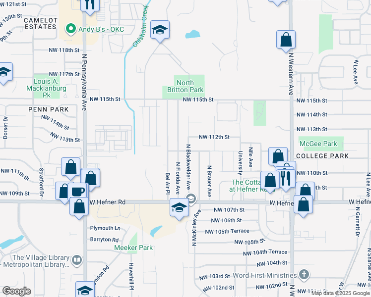 map of restaurants, bars, coffee shops, grocery stores, and more near 11312 North Florida Avenue in Oklahoma City