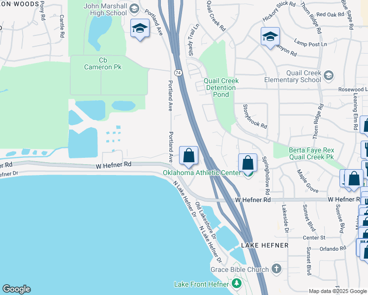 map of restaurants, bars, coffee shops, grocery stores, and more near 11200 Portland Avenue in Oklahoma City