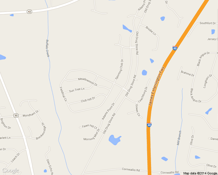 map of restaurants, bars, coffee shops, grocery stores, and more near 30 Meadowmist Drive in Garner