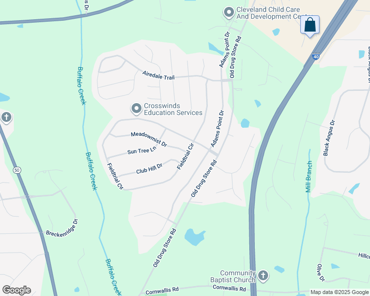 map of restaurants, bars, coffee shops, grocery stores, and more near 30 Meadowmist Drive in Garner
