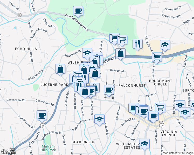 map of restaurants, bars, coffee shops, grocery stores, and more near 1304 U.S. 19 in Asheville