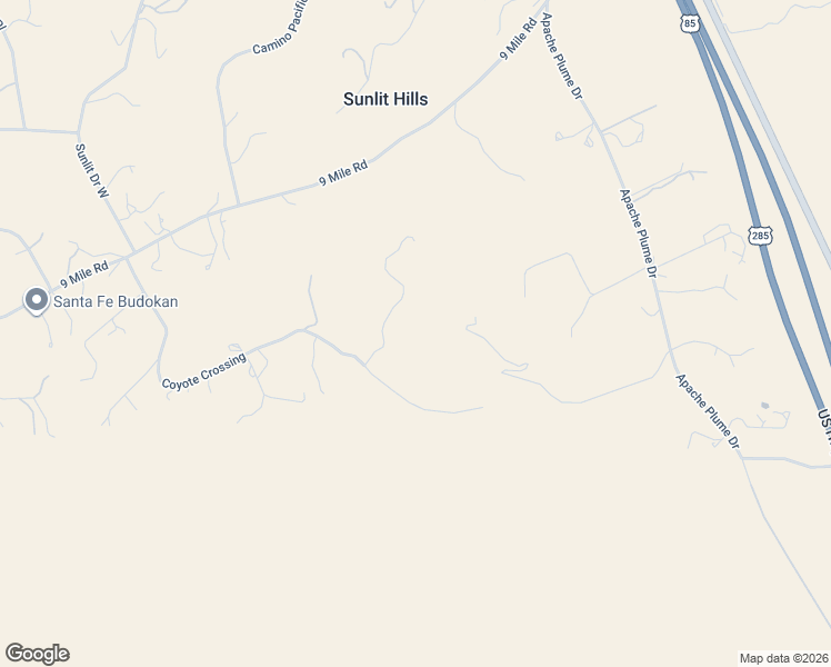 map of restaurants, bars, coffee shops, grocery stores, and more near 89 Coyote Crossing in Santa Fe