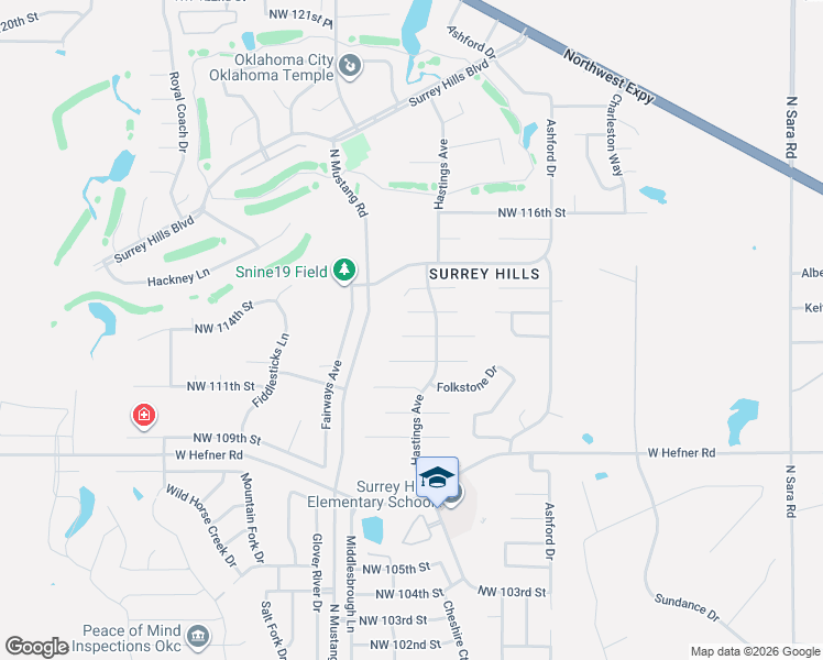 map of restaurants, bars, coffee shops, grocery stores, and more near 11220 Northwest 113th Street in Yukon