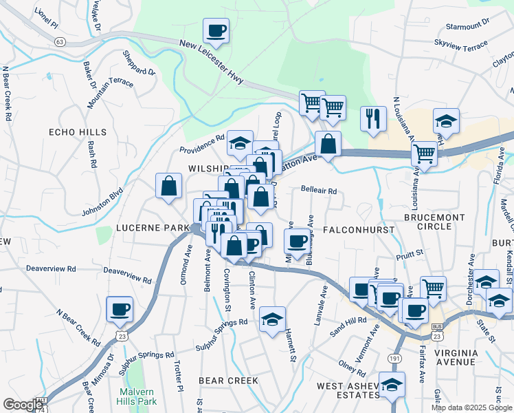 map of restaurants, bars, coffee shops, grocery stores, and more near 1304 U.S. 19 in Asheville
