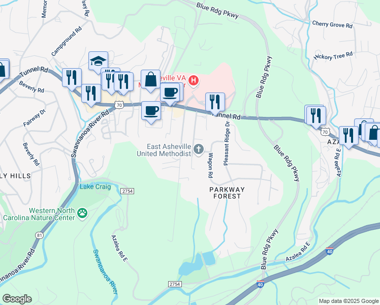 map of restaurants, bars, coffee shops, grocery stores, and more near 27 Browndale Road in Asheville