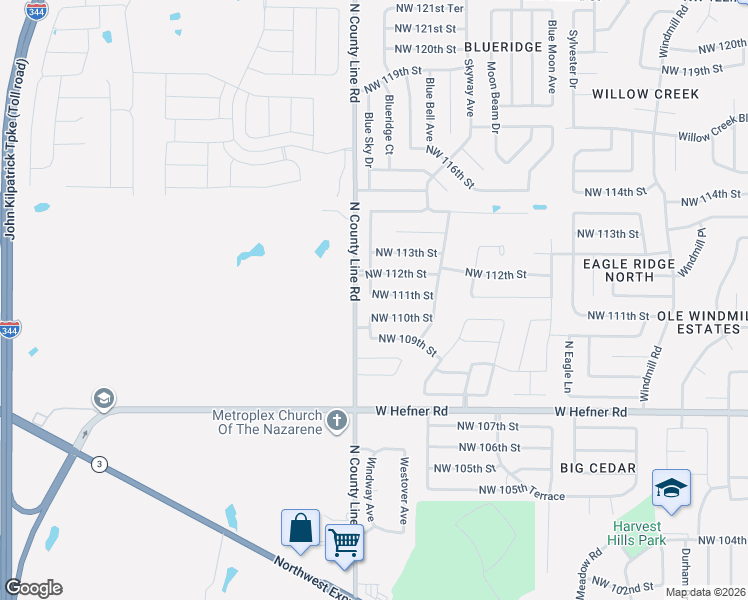 map of restaurants, bars, coffee shops, grocery stores, and more near 8909 Northwest 111th Street in Oklahoma City