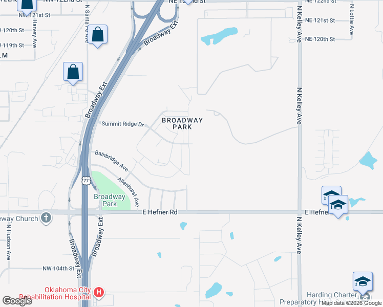 map of restaurants, bars, coffee shops, grocery stores, and more near 11400 North Lincoln Boulevard in Oklahoma City