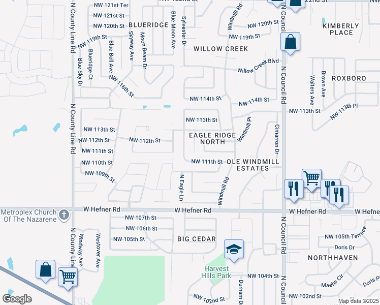 map of restaurants, bars, coffee shops, grocery stores, and more near 11235 Davis Court in Oklahoma City