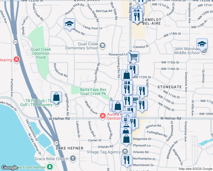 map of restaurants, bars, coffee shops, grocery stores, and more near 3013 Rock Ridge Place in Oklahoma City