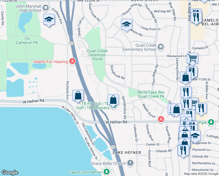 map of restaurants, bars, coffee shops, grocery stores, and more near 11149 Springhollow Road in Oklahoma City