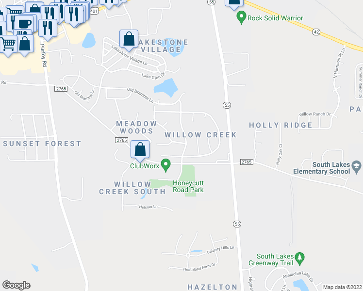 map of restaurants, bars, coffee shops, grocery stores, and more near 212 North Fuquay Springs Avenue in Fuquay-Varina