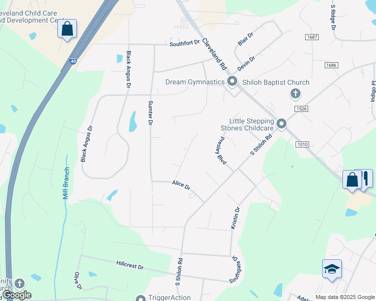 map of restaurants, bars, coffee shops, grocery stores, and more near 1 Norman Court in Garner