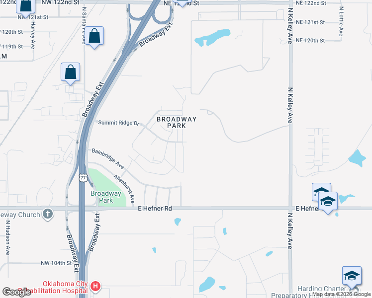 map of restaurants, bars, coffee shops, grocery stores, and more near 11400 North Lincoln Boulevard in Oklahoma City