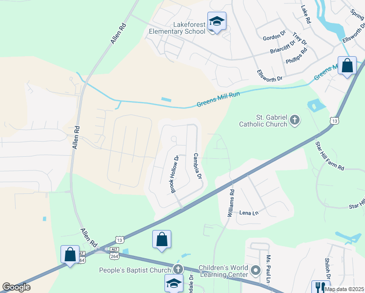 map of restaurants, bars, coffee shops, grocery stores, and more near 2116 Dovedale Drive in Greenville