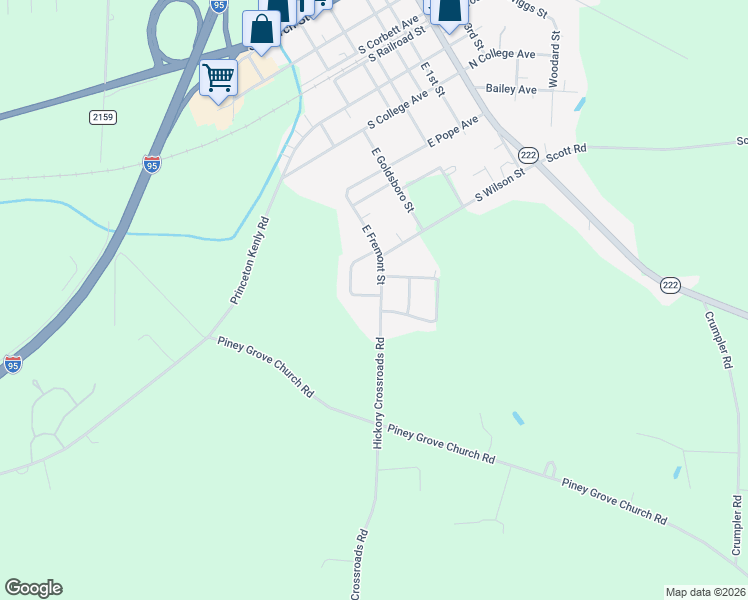 map of restaurants, bars, coffee shops, grocery stores, and more near 605 East Fremont Street in Kenly
