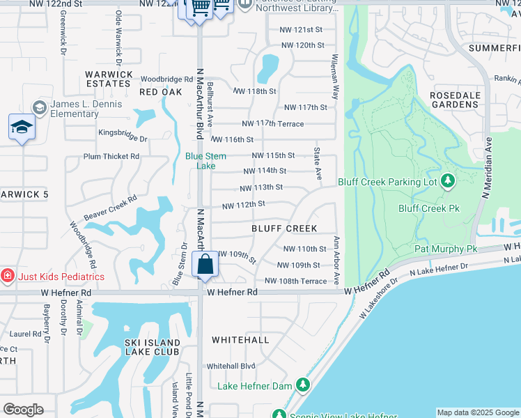 map of restaurants, bars, coffee shops, grocery stores, and more near 5512 Northwest 112th Street in Oklahoma City