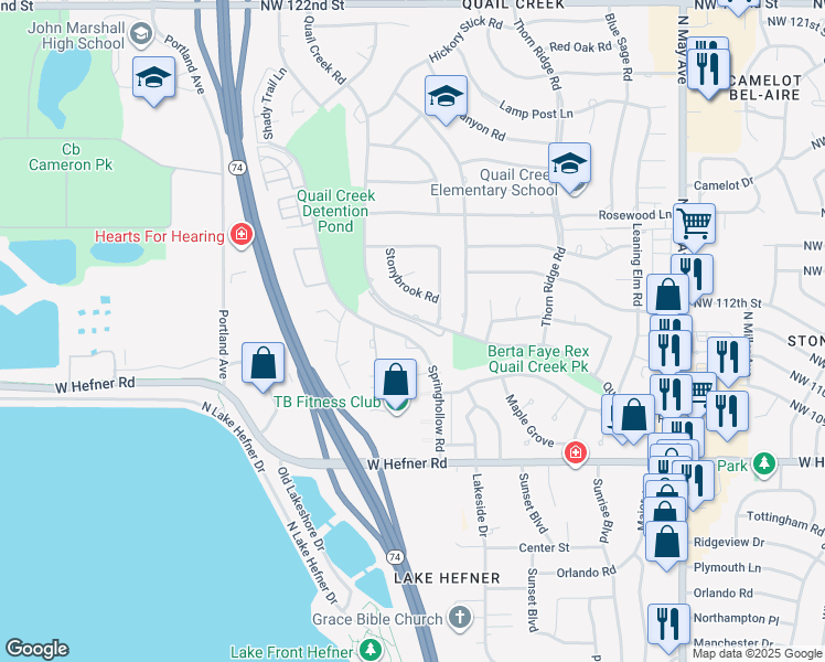 map of restaurants, bars, coffee shops, grocery stores, and more near 11137 Springhollow Road in Oklahoma City