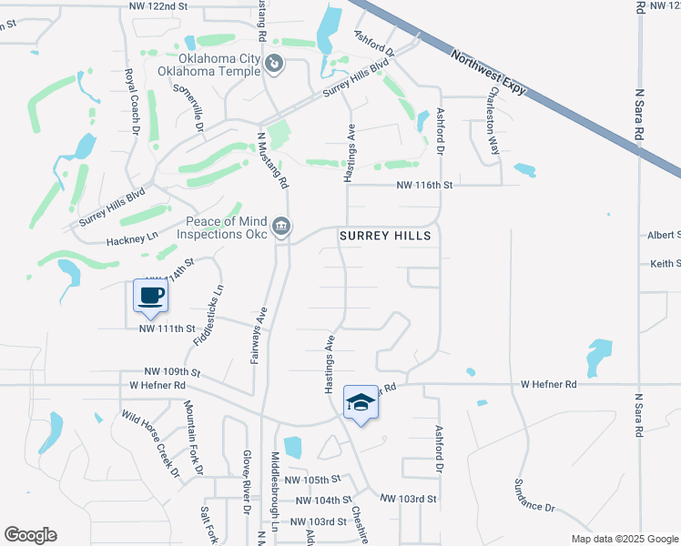 map of restaurants, bars, coffee shops, grocery stores, and more near 11305 Hastings Avenue in Yukon