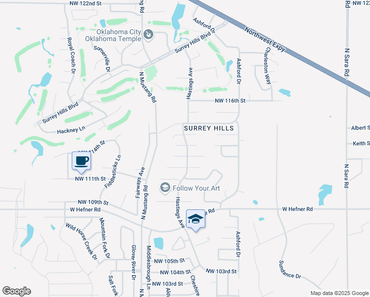 map of restaurants, bars, coffee shops, grocery stores, and more near 11305 Hastings Avenue in Yukon