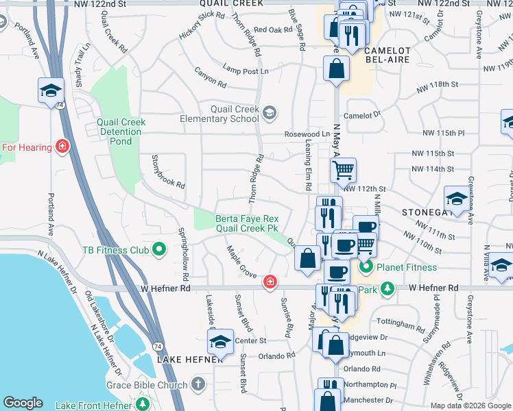 map of restaurants, bars, coffee shops, grocery stores, and more near 3032 Rock Ridge Place in Oklahoma City