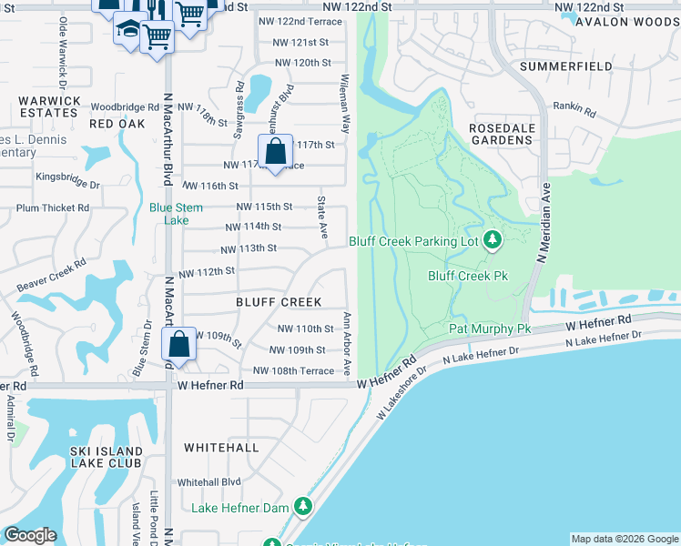 map of restaurants, bars, coffee shops, grocery stores, and more near 11309 Ann Arbor Avenue in Oklahoma City