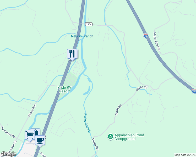 map of restaurants, bars, coffee shops, grocery stores, and more near 472 Shady Ridge Road in Waynesville
