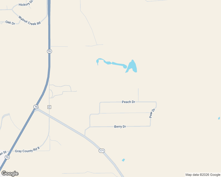 map of restaurants, bars, coffee shops, grocery stores, and more near Peach Drive in Pampa