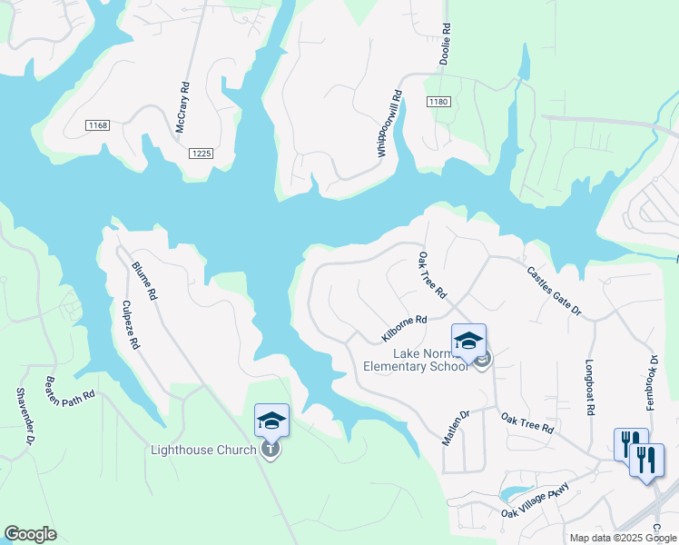 map of restaurants, bars, coffee shops, grocery stores, and more near 220 Kilborne Road in Mooresville