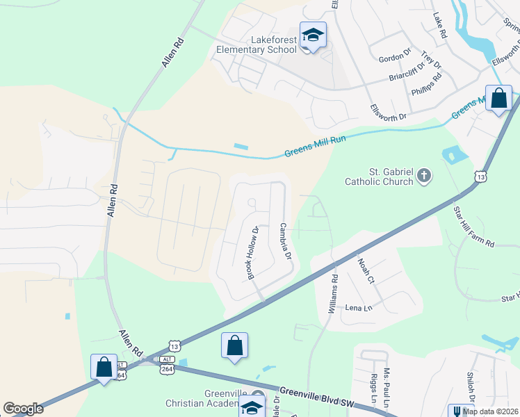 map of restaurants, bars, coffee shops, grocery stores, and more near 2116 Dovedale Drive in Greenville