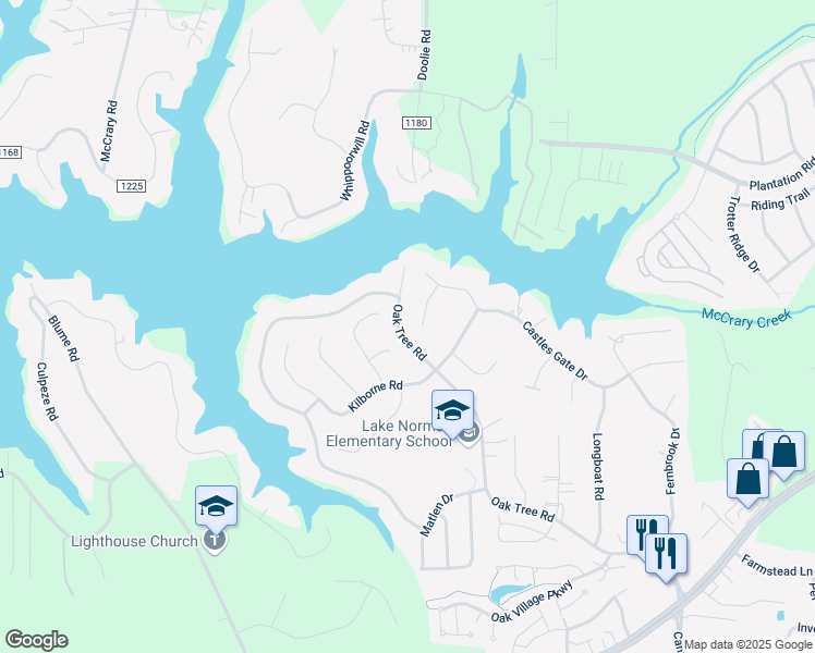 map of restaurants, bars, coffee shops, grocery stores, and more near 126 Chaucer Lane in Mooresville