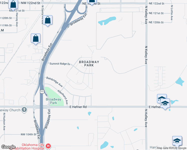 map of restaurants, bars, coffee shops, grocery stores, and more near 11400 North Lincoln Boulevard in Oklahoma City