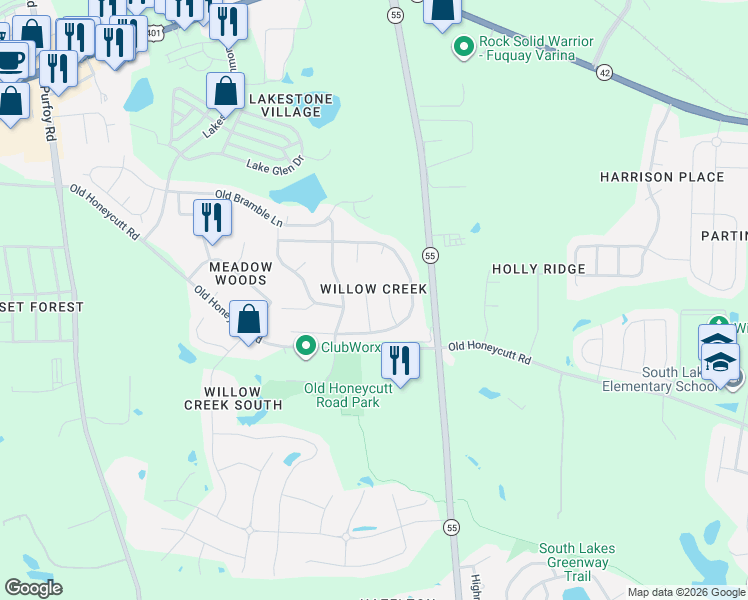 map of restaurants, bars, coffee shops, grocery stores, and more near in Fuquay-Varina