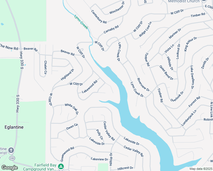 map of restaurants, bars, coffee shops, grocery stores, and more near 122 Meadowcliff Circle in Fairfield Bay