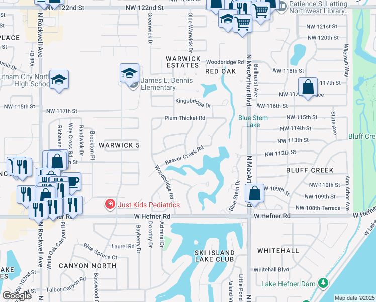 map of restaurants, bars, coffee shops, grocery stores, and more near 11200 Cedar Ridge Road in Oklahoma City