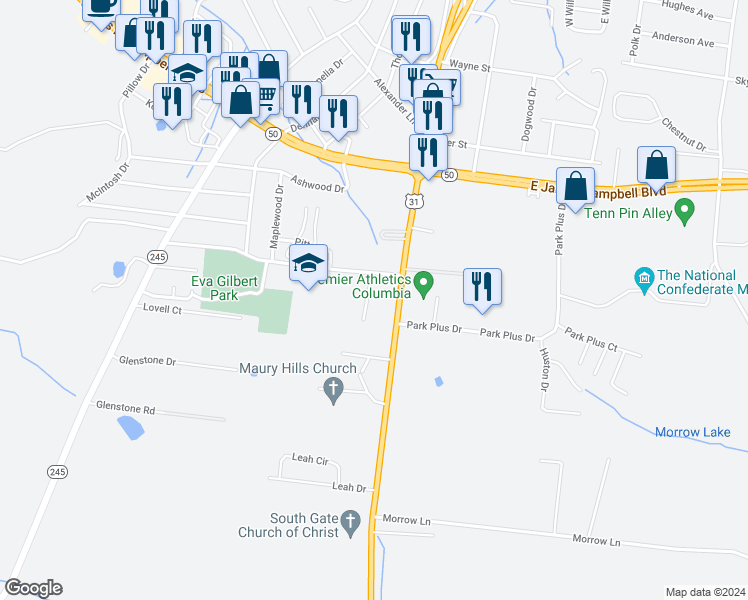 map of restaurants, bars, coffee shops, grocery stores, and more near 403 Lynda Lee Lane in Columbia