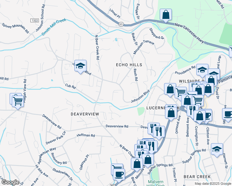 map of restaurants, bars, coffee shops, grocery stores, and more near 19 Scottsdale Drive in Asheville